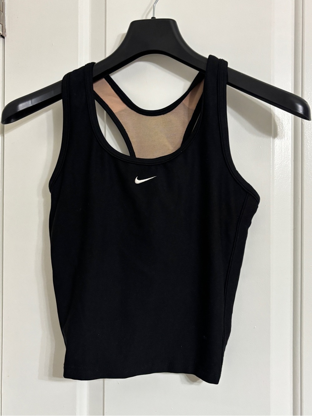 2004 Vintage Nike Black Racerback Cropped Med Support Sports Bra White Swoosh XS